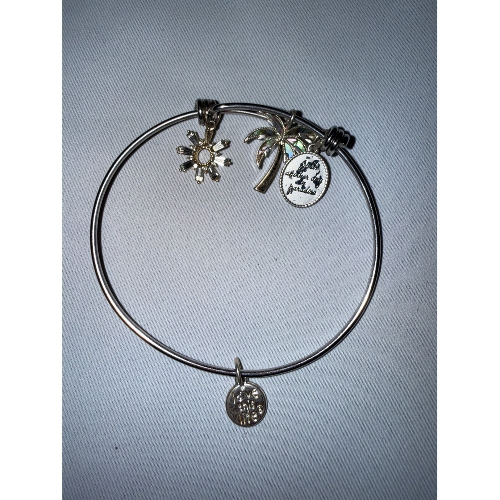 Alex and Ani Just Another Day in Paradise Palm Tree Sun Bangle Bracelet Silver